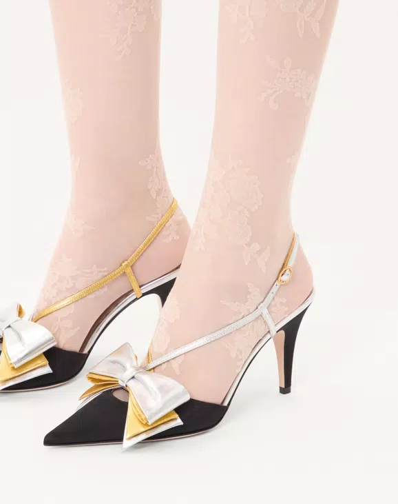 Valentino Bowow Slingback Pumps In Moirè Fabric 85Mm - Image 7